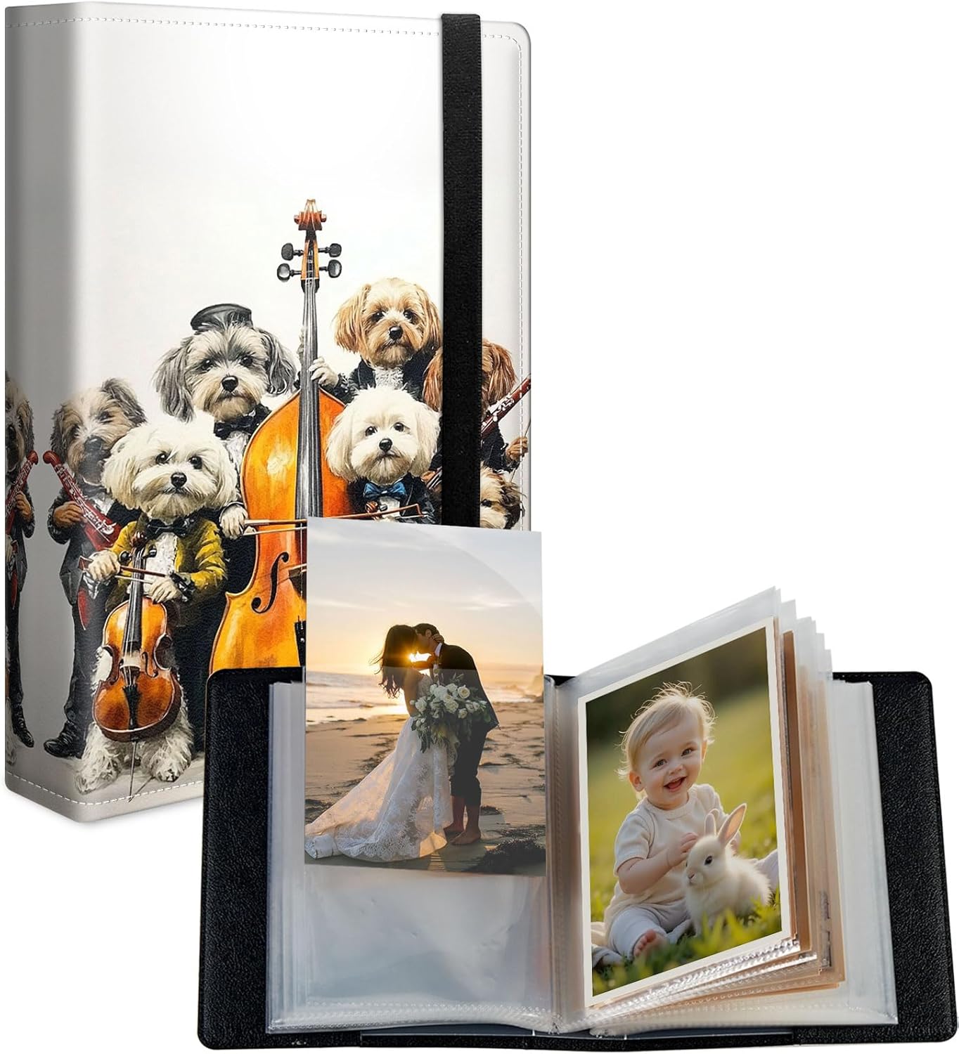 Small Photo Album 4x6 for 120 Pictures, PU Leather Cover Picture Album with Elastic Band, Mini Photo Book for Family Baby Wedding Anniversary Travel Scrapbook, Group of Dogs