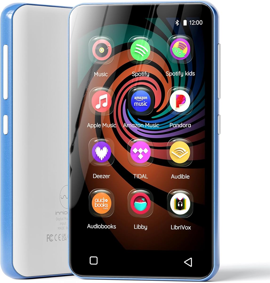 160GB MP3 Player with Bluetooth and WiFi, innioasis Music Player with Spotify,Pandora,Amazon Music,4" Touch Screen Android MP4 MP3 Player for Kids with Libby,Audible,Spotify Kids(Blue)