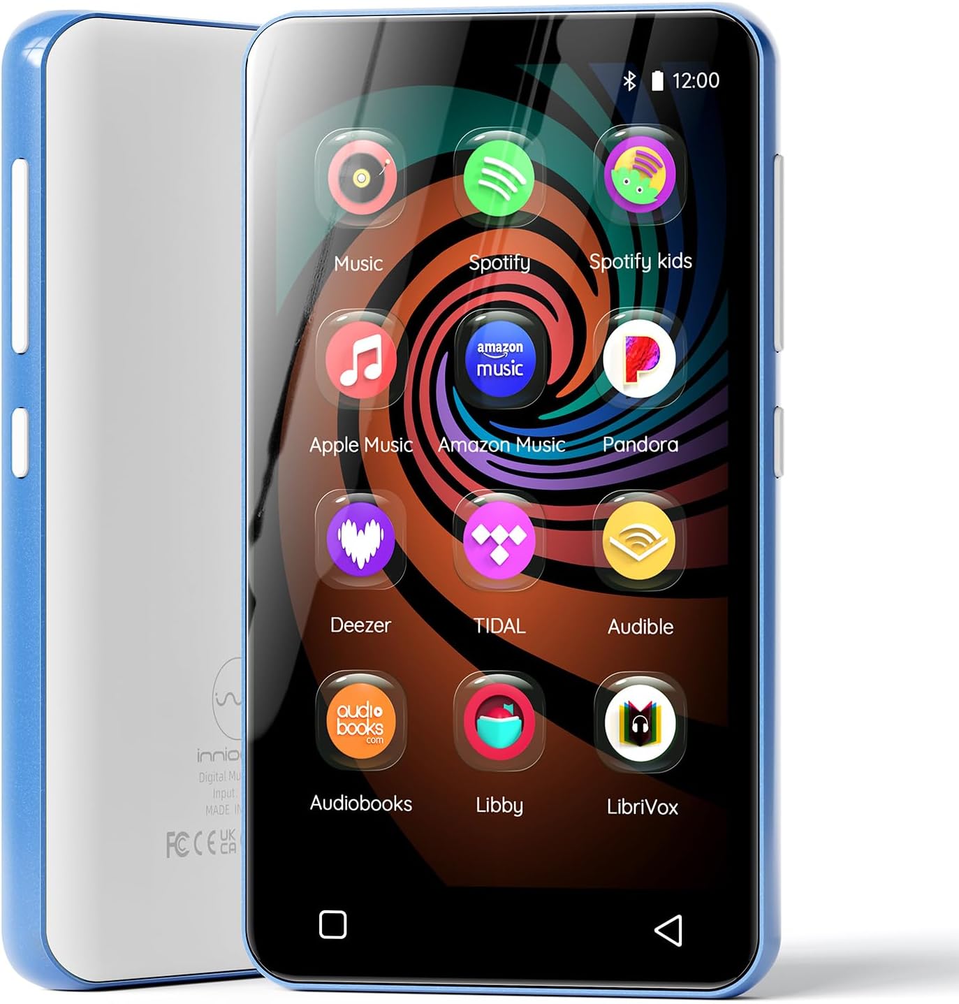 MP3 Player with Bluetooth and WiFi, innioasis 160GB Music Player with Spotify,Pandora,Amazon Music,4″ Touch Screen Android MP4 MP3 Player for Kids with Libby,Audible,Audiobooks(White-Blue)