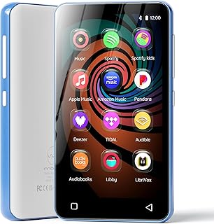 MP3 Player with Bluetooth and WiFi, innioasis 160GB Music Player with Spotify,Pandora,Amazon Music,4" Touch Screen Android MP4 MP3 Player for Kids with Libby,Audible,Audiobooks(White-Blue)