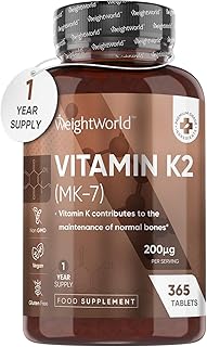 Vitamin K2 MK7 200mcg - 365 Vegan K2 Vitamin Tablets (Not Vitamin K2 Capsules) 1 Year Supply - High Strength VIT K2 Supplement as Menaquinone - Gluten-Free K2 Vitamin Supplements for Bones