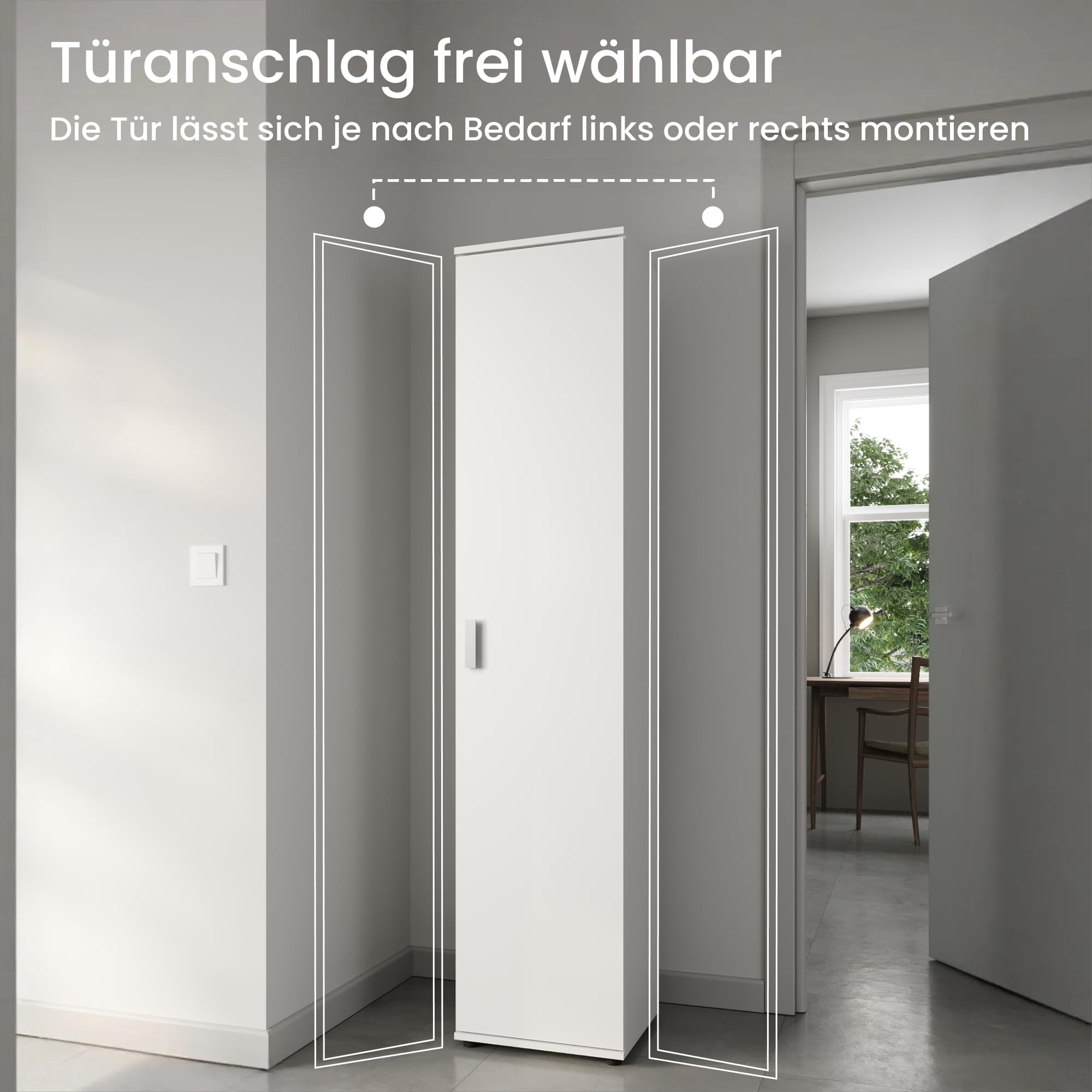 Home Collective Mehrzweckschrank Schmaler Schrank 40 cm mit 1 Tür & 4 Einlegeböden | Universalschrank Haushaltsschrank für Haushalt, Flur, Büro oder Schlafzimmer | 40x35x184 cm (BxTxH) | Weiß