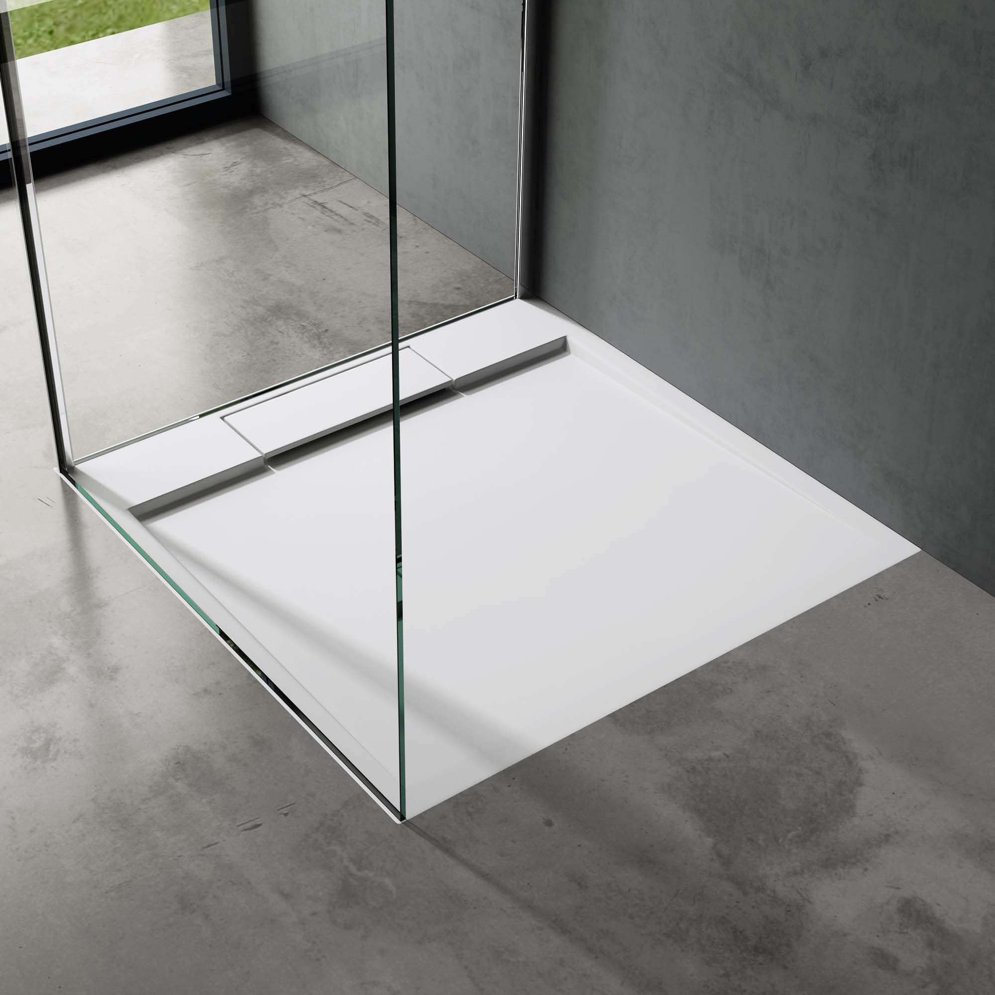 doporro Duschtasse Duschwanne 90x90x4 flach Mineralguss in Weiß | Flache Duschwanne für bodenebene Montage mit DIN-Anschlüssen – stabil & pflegeleicht für moderne Duschen Geoma04