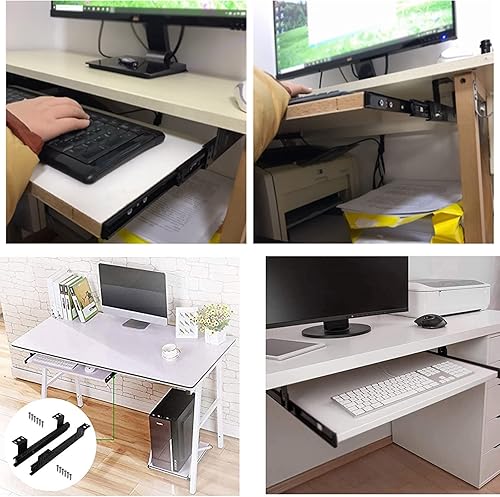 Miniatura 6 de V3VOGUE 2 piezas de rodamientos de bolas resistentes debajo del escritorio, bandeja para teclado de 12 pulgadas, con tornillos, montaje para colgar,