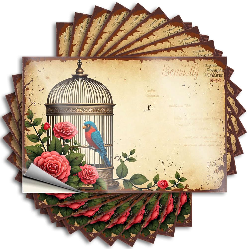 Decals Retro Sweet Waterproof - A Vibrant Birdcage Adorned with Roses Laptop Self Adhesive Decal for Outside Use(12X18CM)