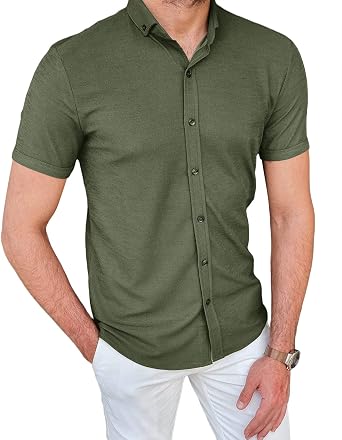 Amazon.com: Camisas de vestir para hombre con botones, manga corta, casual,  elástica, ajuste regular, de punto, elástico, de verano, para hombres :  Ropa, Zapatos y Joyería