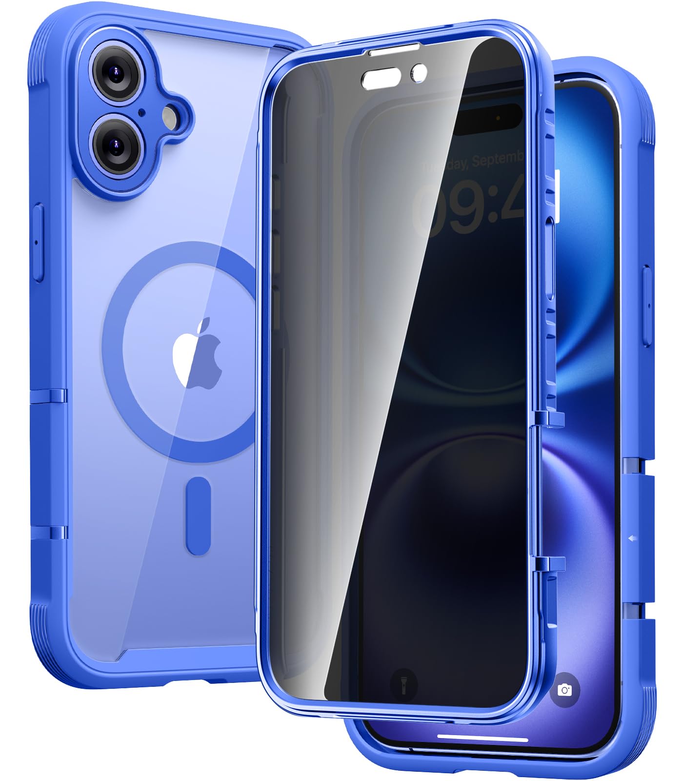 Diaclara Magnetic Designed for iPhone 16 Plus Case, Full Body Rugged Case with Built-in Privacy Touch Sensitive Anti-Scratch Screen Protector, Upgraded [Full Camera Protection] (Ultramarine)