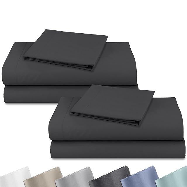 California Design Den 2-Pack Soft Natural 100% Cotton Sateen Twin Size Sheet Set, Dark Grey