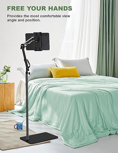 Miniatura 2 de Soporte de suelo para tablet con base de peso de 7.2 libras, soporte para teléfono en altura ajustable, brazo elástico, compatible con iPad Mini Air