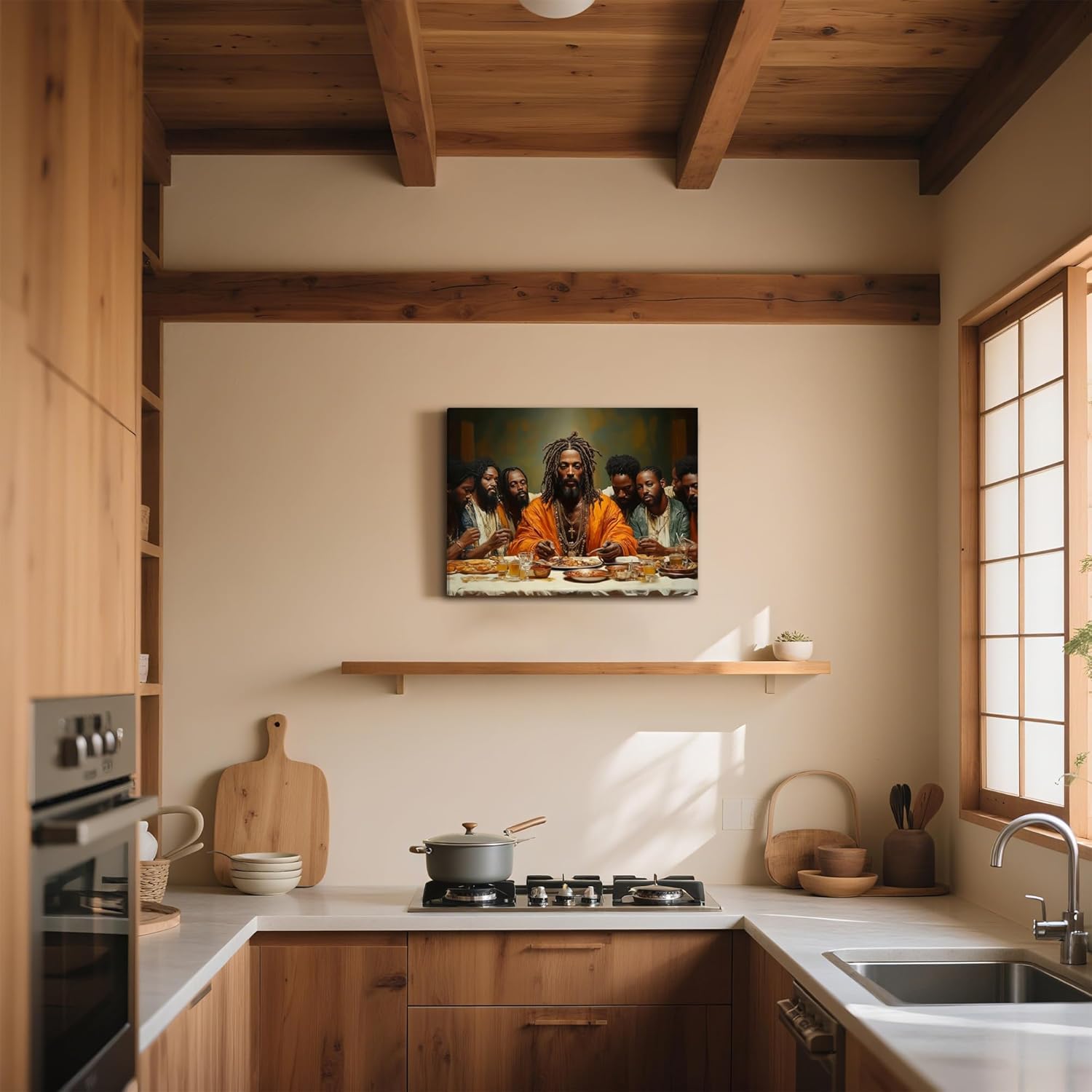 FYLDPSB Afrocentric Renaissance Wall Art, 16W x 24H Canvas Print – Modern Last Supper Reimagined Wall Decor with Pre-Installed Hanger for Prayer Room, Office or Gift - Image 5