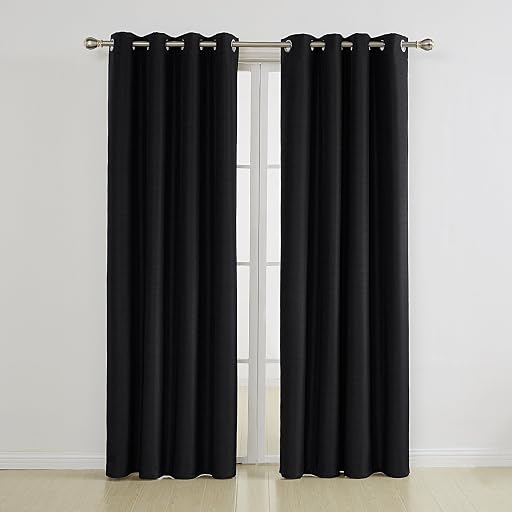 UMI Faux Silk Blackout Curtains, 2 Panels, Black/Faux Silk
