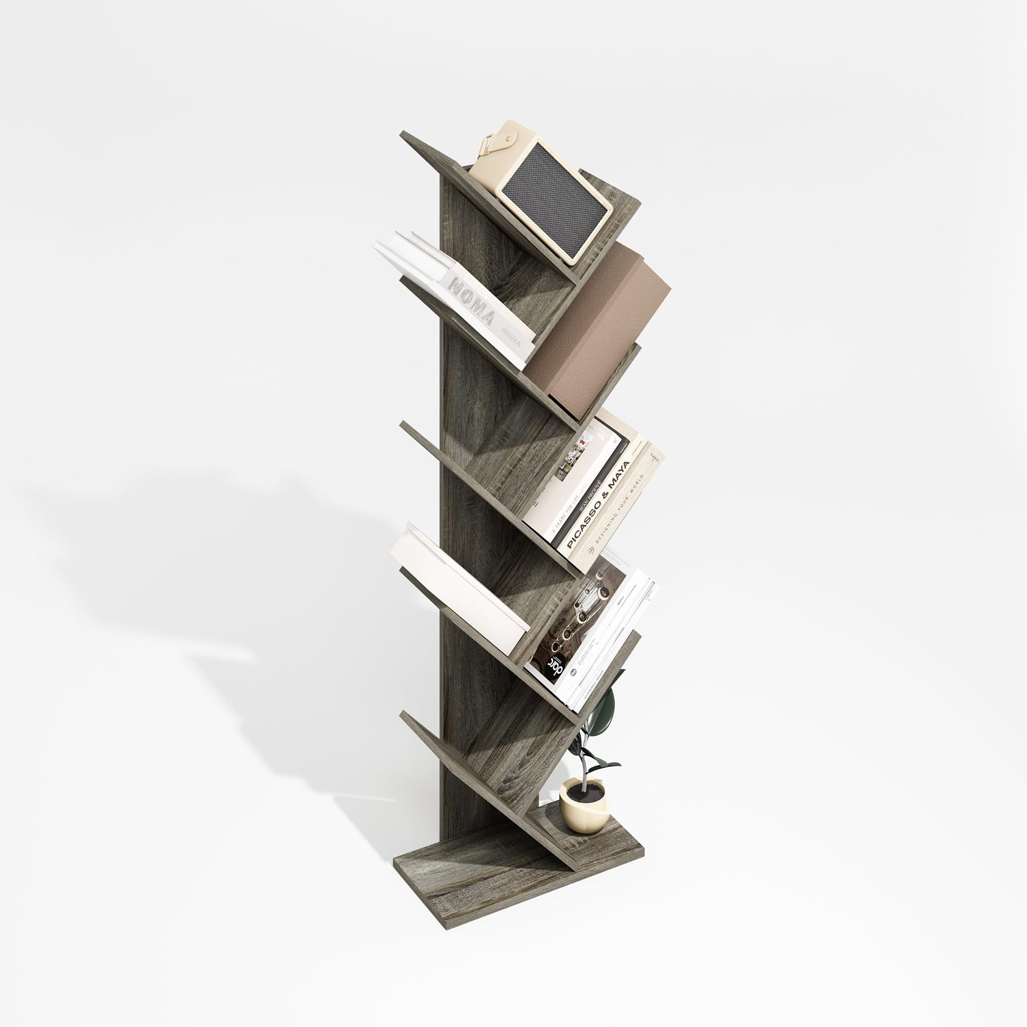 Estantería para libros Furinno Tree de 9 niveles en color roble gris