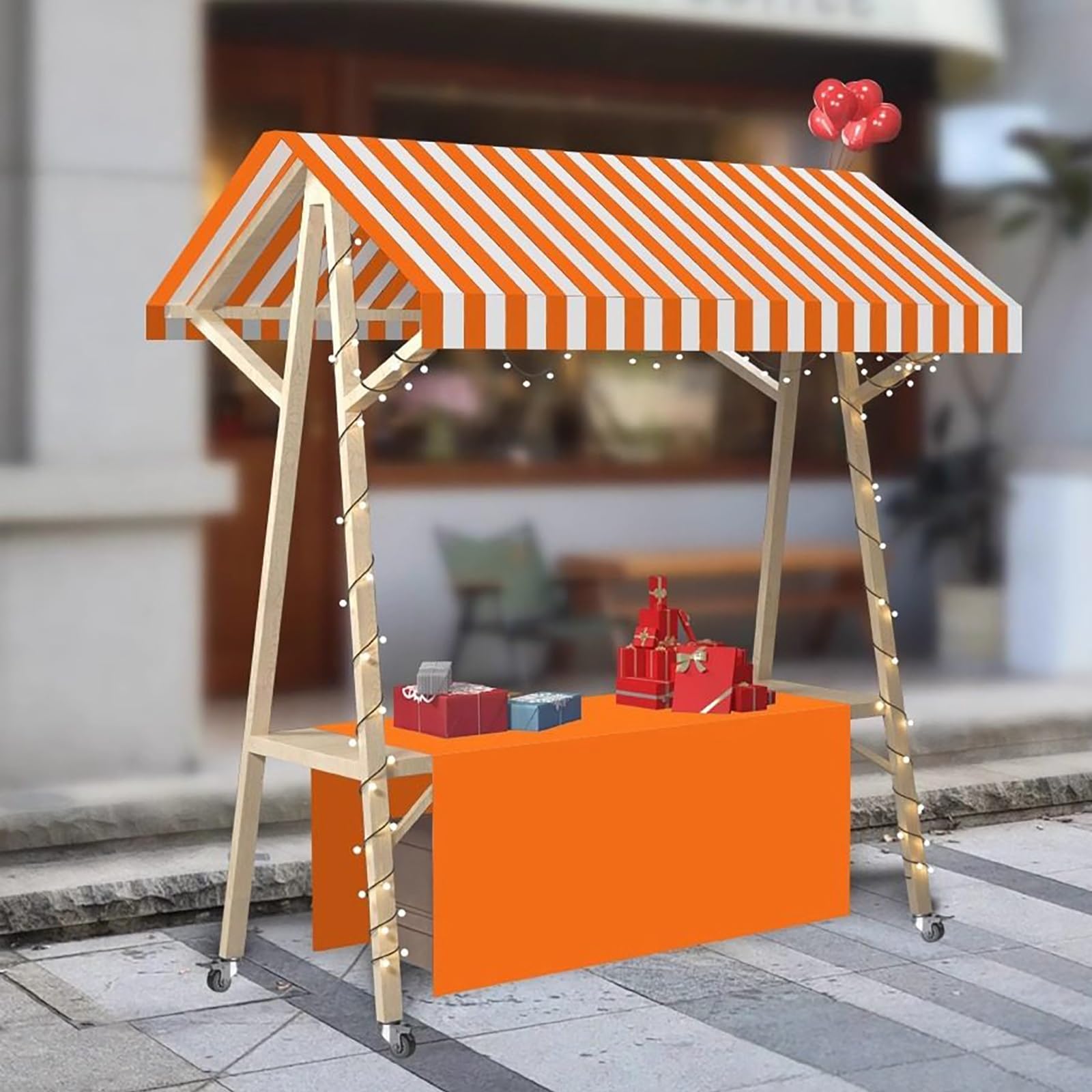 Generisch Marktstand-Ausstellungsstand mit Markise, Wooden Kiosk Faltbarer Verkaufsstand Für Straßen-/Bauernmarkt(Orange 2,120cm/47.2in)