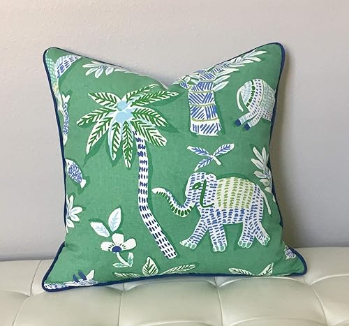 MangGou Verde con elefante y burro funda de almohada de animales Fundas de almohada estilo chinoiserie Funda de cojín decorativa para el hogar