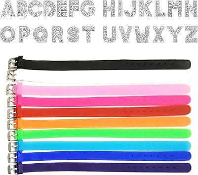 RJWKAZ 8mm 26 Pcs A-Z Rhinestone Charms Letters and 10 Pcs Adjustable Silicone Bracelet Strap