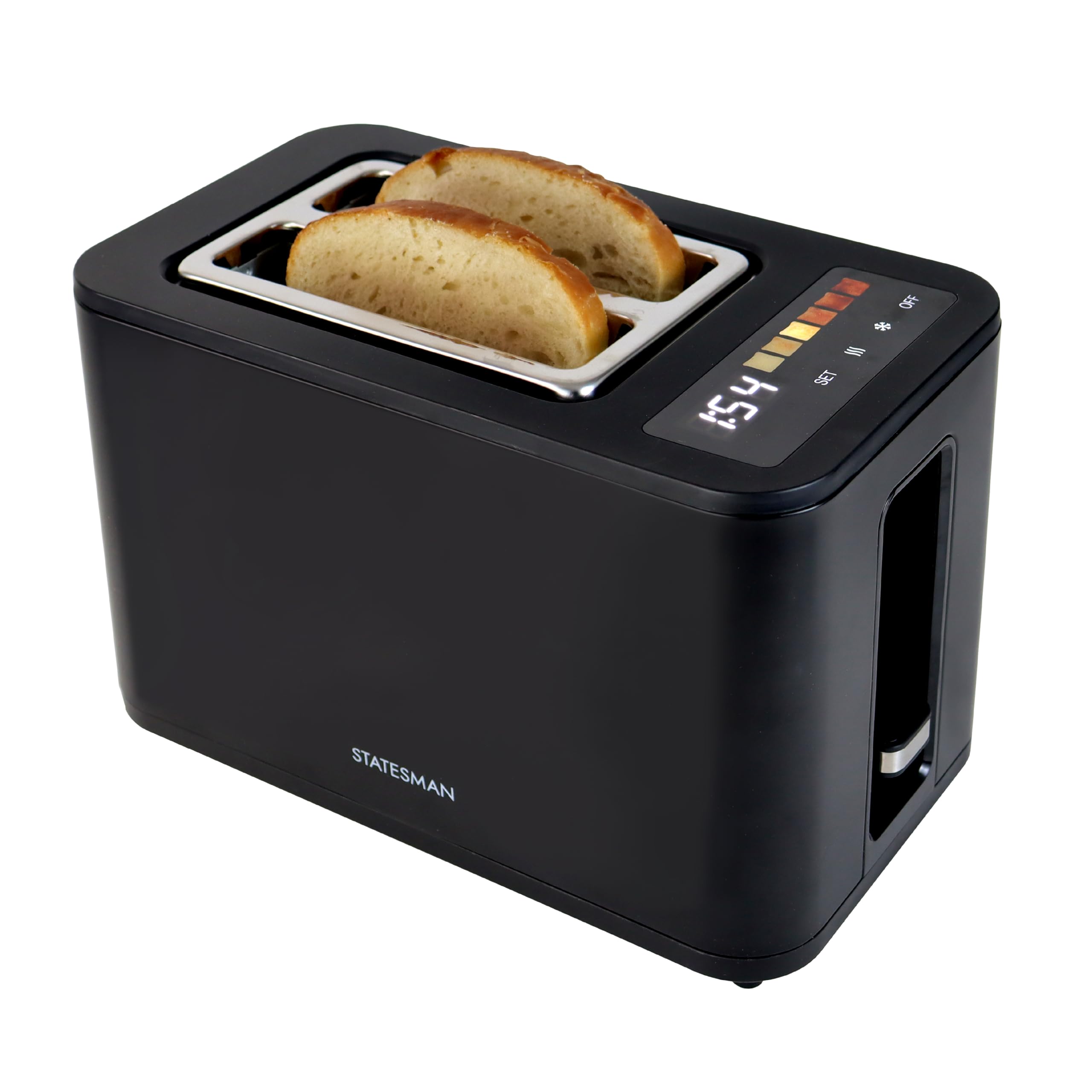 Statesman 900W Digital 2-Slice Toaster with LED Timer Display, Touch Control Panel, 6 Browning Settings, Extra-Wide 120mm Slots, Defrost & Reheat Functions, SKT02918B, Black