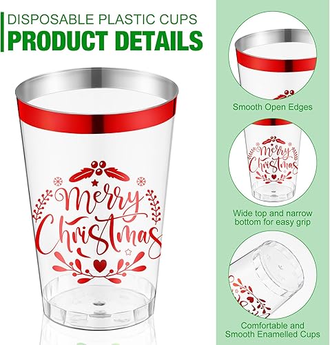 Miniatura 3 de 100 copas de vino desechables de Navidad de 12 onzas a granel, vasos de plástico transparente para champán, vasos para Navidad, bodas, fiestas,