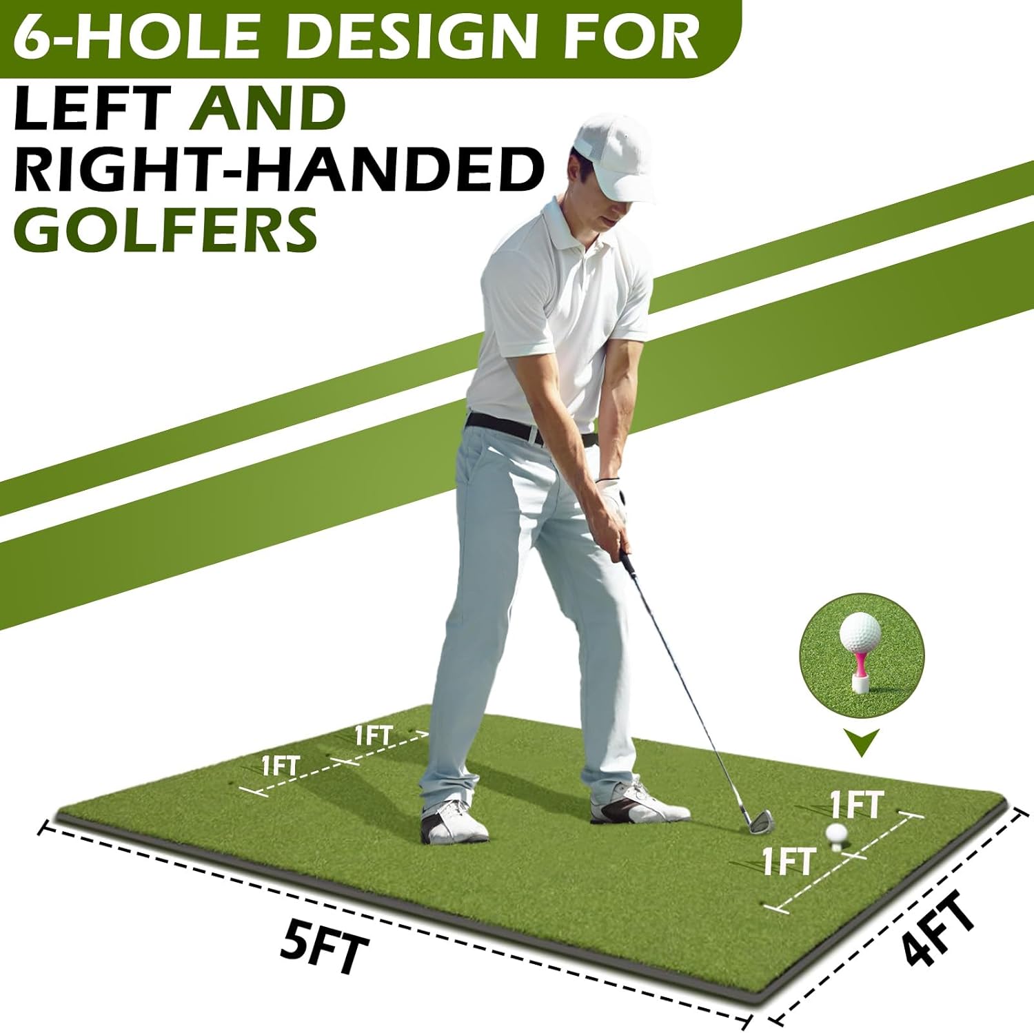 Bearwill Golf Mat 31mm, 5x4ft/5x5ft Golf Hitting Mats for Practice Outdoor Indoor, High-Elasticity Artificial Turf Mat for Garage Simulator Chipping Driving Training - Image 6