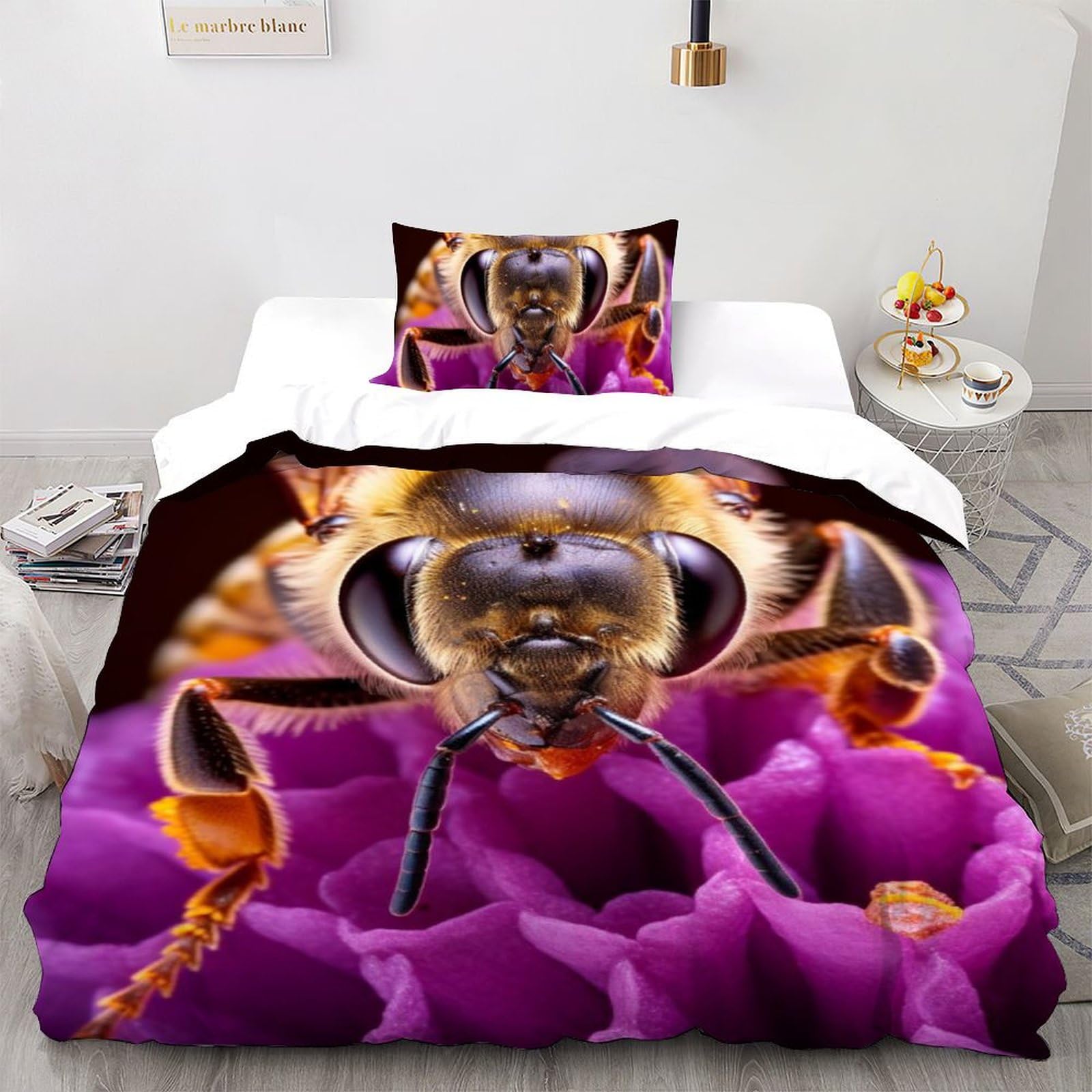 Housse de couette single abeille dessin animé en microfibre 135x200cm