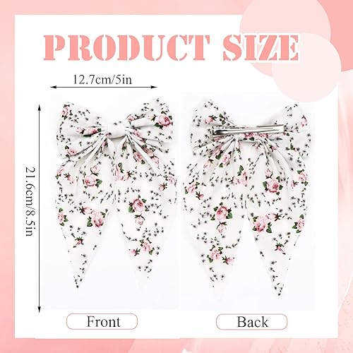 Miniatura 2 de FULZTEY Lazos florales para el pelo para niñas y mujeres, lazo blanco satinado, pinzas para el cabello con estampado de flores, cinta con cola