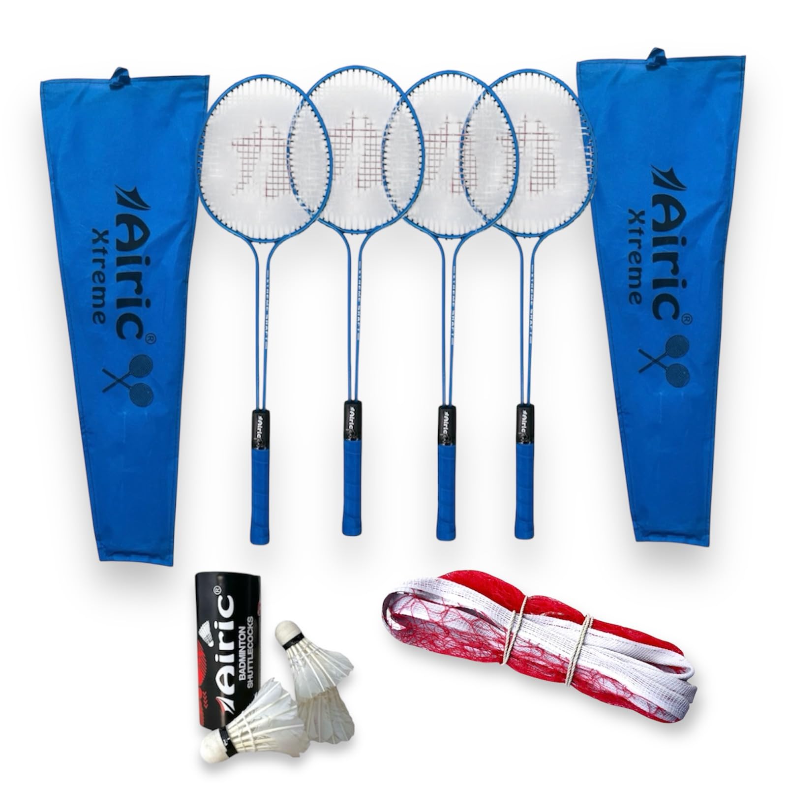 Blue Airic Xtreme Double Shaft Raquets with Feather Shuttles and 3 Side Tape Net Badminton Kit-picture-11