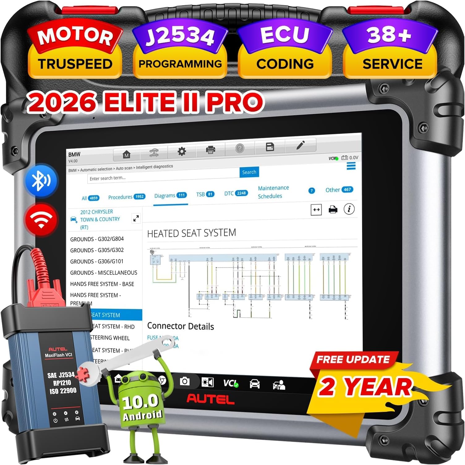 MaxiSys Elite II PRO Scanner, 2026 J2534 Tool as MS909 MS919 Ultra Up of MS908S PRO II MK908P, Elite 2 Pro with 2 Years Free Update, 40+ Resets, 3K+ Active Test, AutoScan 2.0, CANFD DoIP
