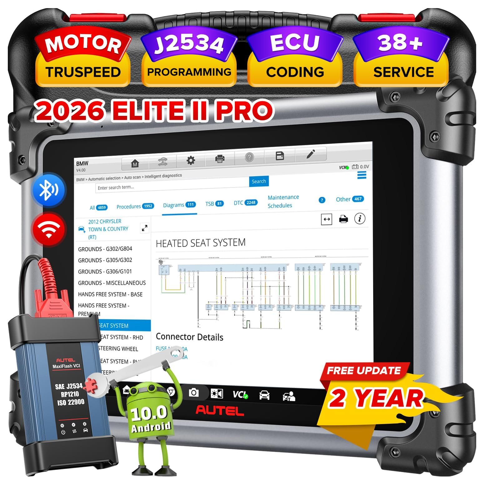 Autel Diagnosis MaxiSYS Elite II Pro, 2026 Actualizada de MK908P II/MS908SP Bidireccional Escáner para Coche Multimarca, Programación & Codificación J2534, 38+ Servicios, Actualización 2 Años