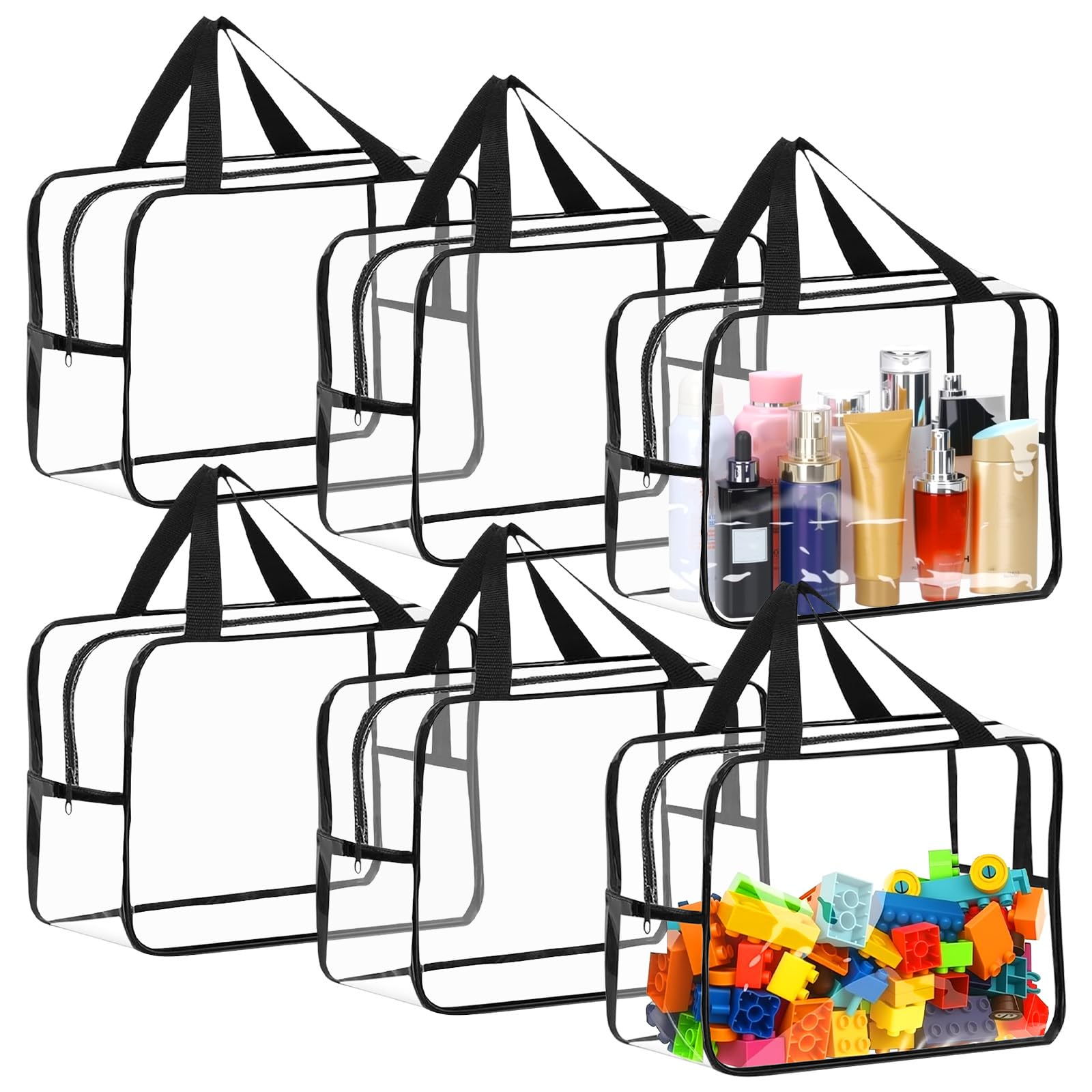 6 Sacchetti portaoggetti per giocattoli 35 x 18 x 24 cm Sacchetto portaoggetti con cerniera, PVC trasparente impermeabile per puzzle, mattoncini, libri