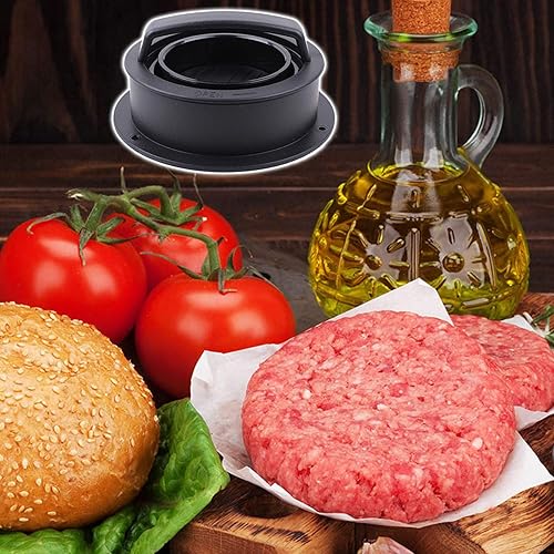 Miniatura 7 de Prensa de hamburguesas, máquina para hacer hamburguesas con 100 piezas de papel de hamburguesa, molde antiadherente 3 en 1 para hamburguesas