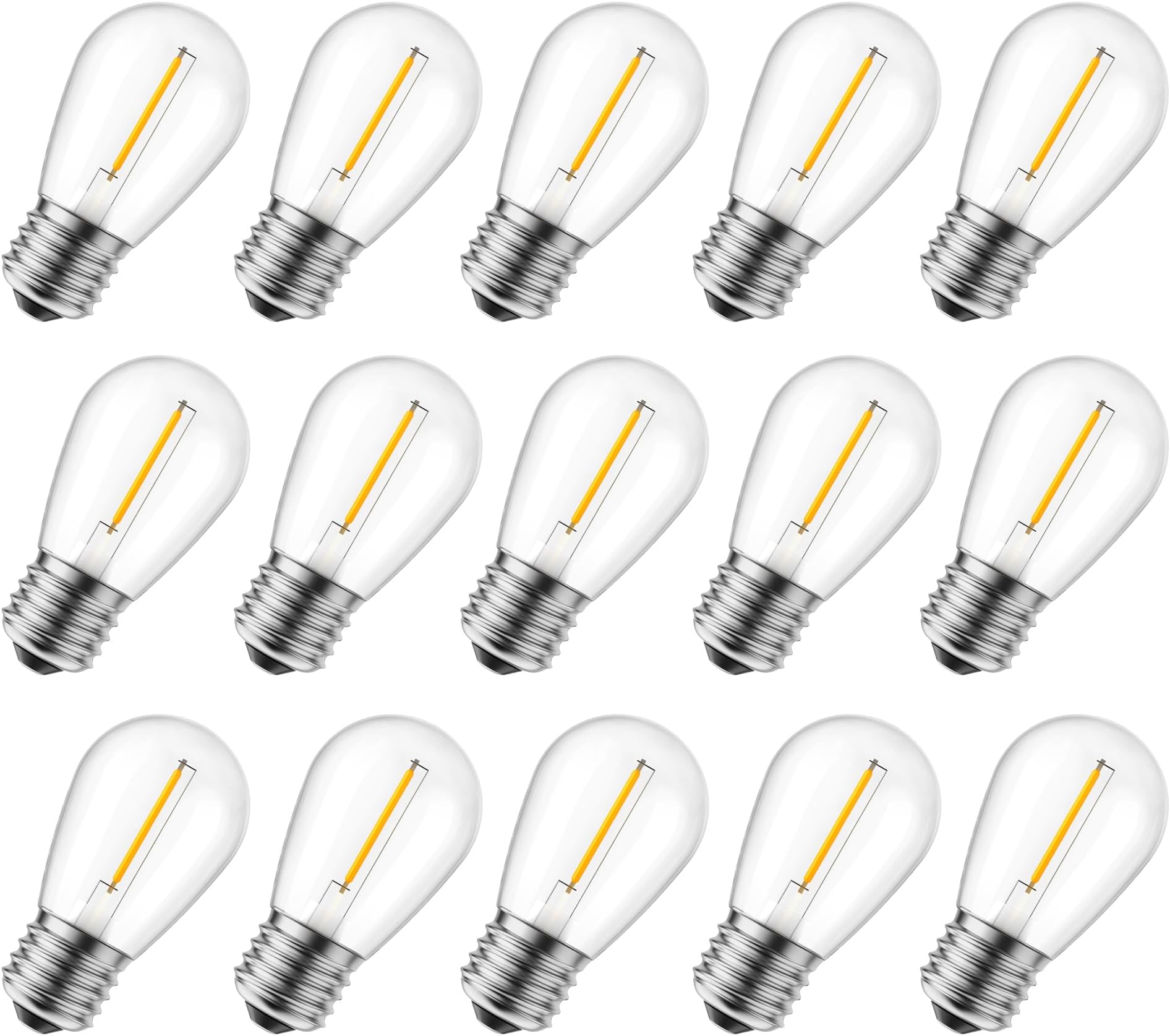Brightown Shatterproof LED S14 Replacement Light Bulbs, E26 E27 Medium Screw Base Edison Bulbs Equivalent to 11 W, Fits for Commercial Outdoor Patio Garden Vintage Lights, 15 Pack, Warm White