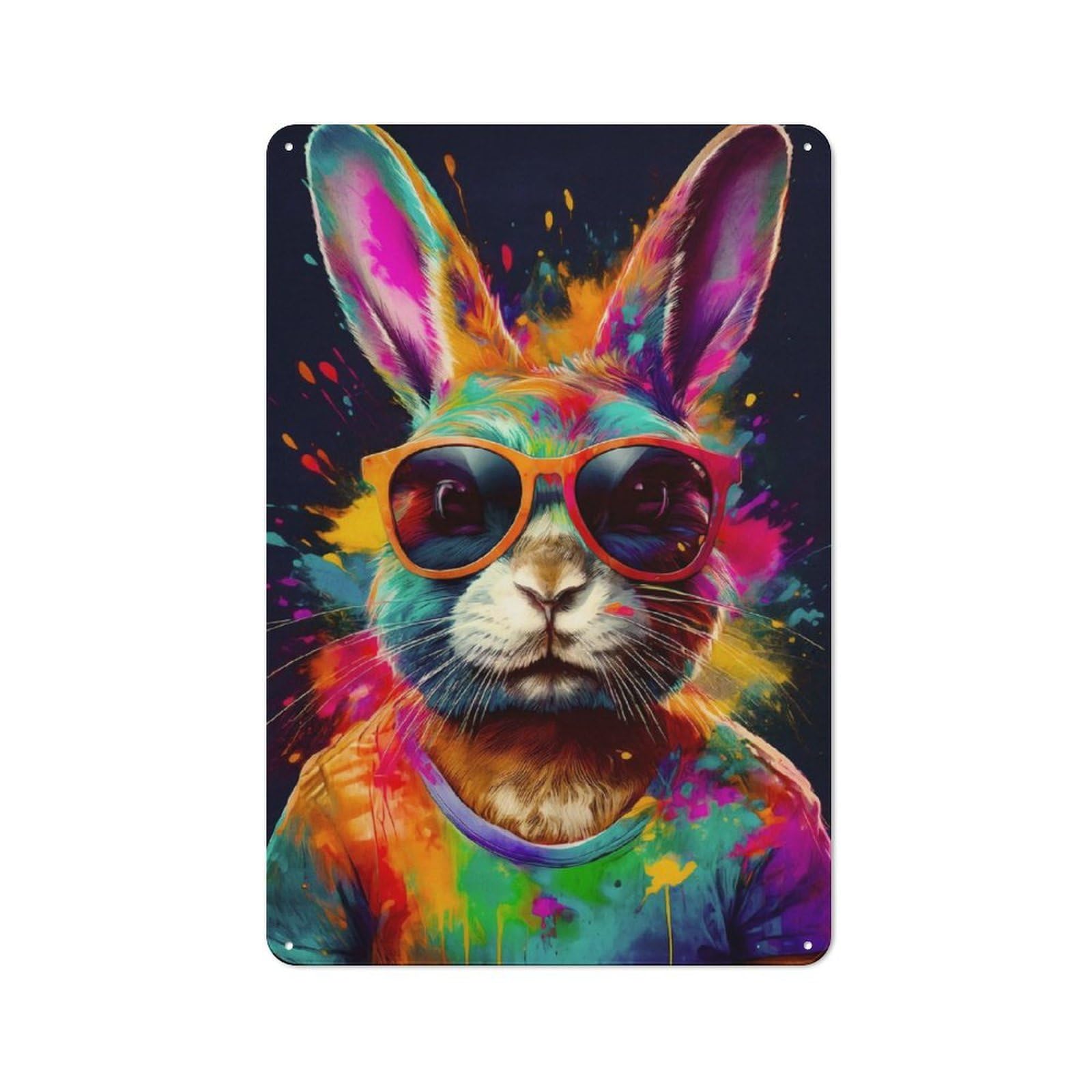 Junmoney Cool Bunny In Sunglasses Tin Wall Plaque 30X20cm With For Guest Room Or Hallway, For Metal Sign Collectors, For Garage And Workshop Walls