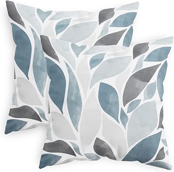 CaliTime Decorative Couch Throw Pillow Covers, 18 X 18 Inches, Smoke Blue | Pack of 2, Cozy Fleece Falling Dahlia Floral Flowers Petals Cushion Covers for Sofa Bed Living Room Farmhouse Home