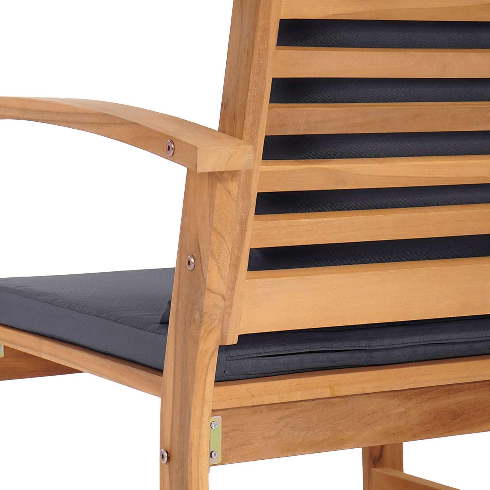 Set di mobili da giardino rettangolare in teak con imbottitura, 2 pezzi in legno massello teak per terrazza, panca da giardino e tovaglietta resistente alle intemperie