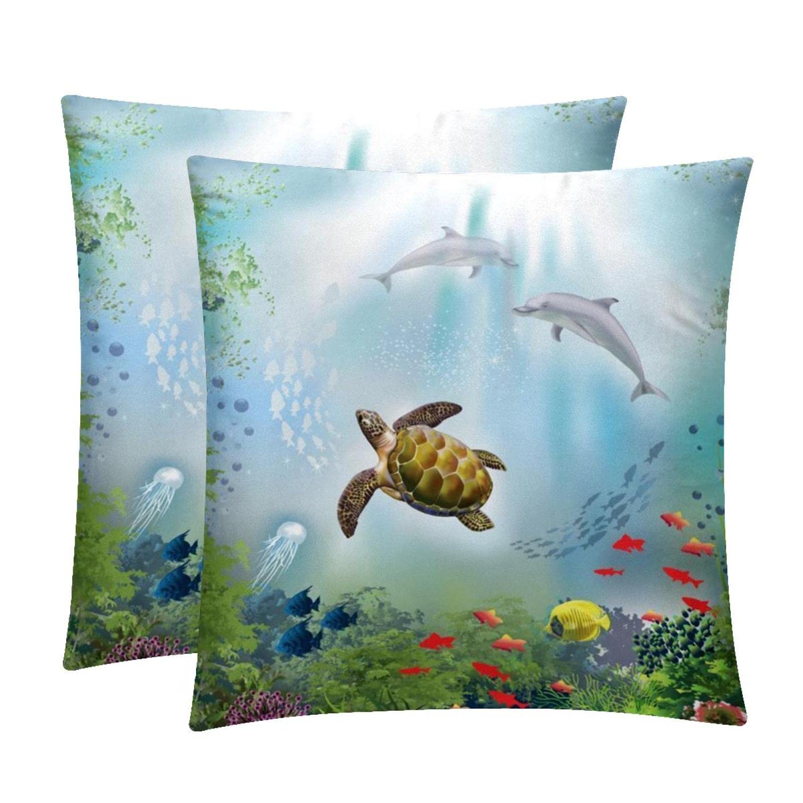 Housse de coussin lombaire océan tortue dauphin lot de 2 pour décoration de maison