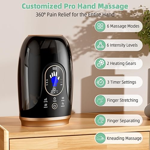 Miniatura 2 de Masajeador de manos con calor y compresión, masaje de manos para artritis y alivio del túnel carpiano, terapia de presión de 6 niveles con masaje de
