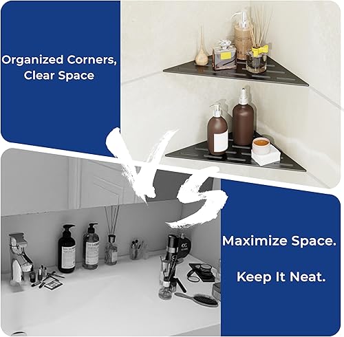 Miniatura 8 de Estante esquinero de ducha, acero inoxidable 304, estante de baño empotrado negro mate para paredes de azulejos, juego de 2