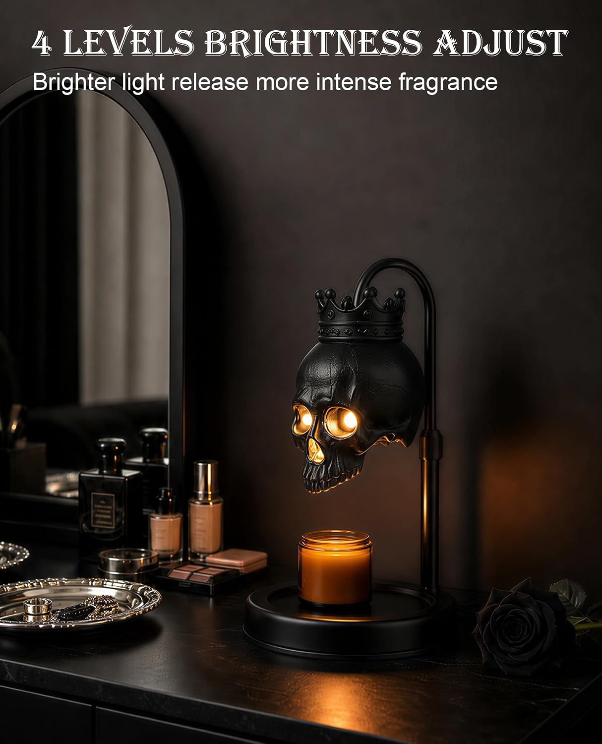 Skull Candle Warmer Lamp with Timer and Dimmer, Gothic Decor, Matte Black image 2