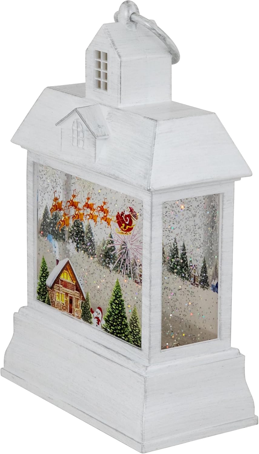 LED Lighted Santa's Sleigh Christmas Lantern Snow Globe - 10"