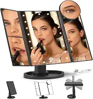Espelho de Maquiagem com Luzes LED, Espelho de Mesa com Led, Espelho de Mesa com Led, 2 x 3 x 10x Espelho de Maquiagem Dobrável com Cabo USB