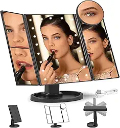 Espelho de Maquiagem com Luzes LED, Espelho de Mesa com Led, Espelho de Mesa com Led, 2 x 3 x 10x Espelho de Maquiagem Dobrável com Cabo USB