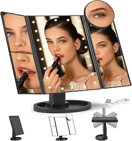 Espelho de Maquiagem com Luzes LED, Espelho de Mesa com Led, Espelho de Mesa com Led, 2 x 3 x 10x Espelho de Maquiagem Dobrável com Cabo USB