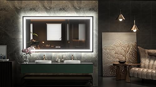 Miniatura 2 de TokeShimi Espejo LED de baño de 72 x 36 pulgadas, espejo retroiluminado frontal con doble tira de luz, 3 colores CRI 90+ función de memoria antivaho