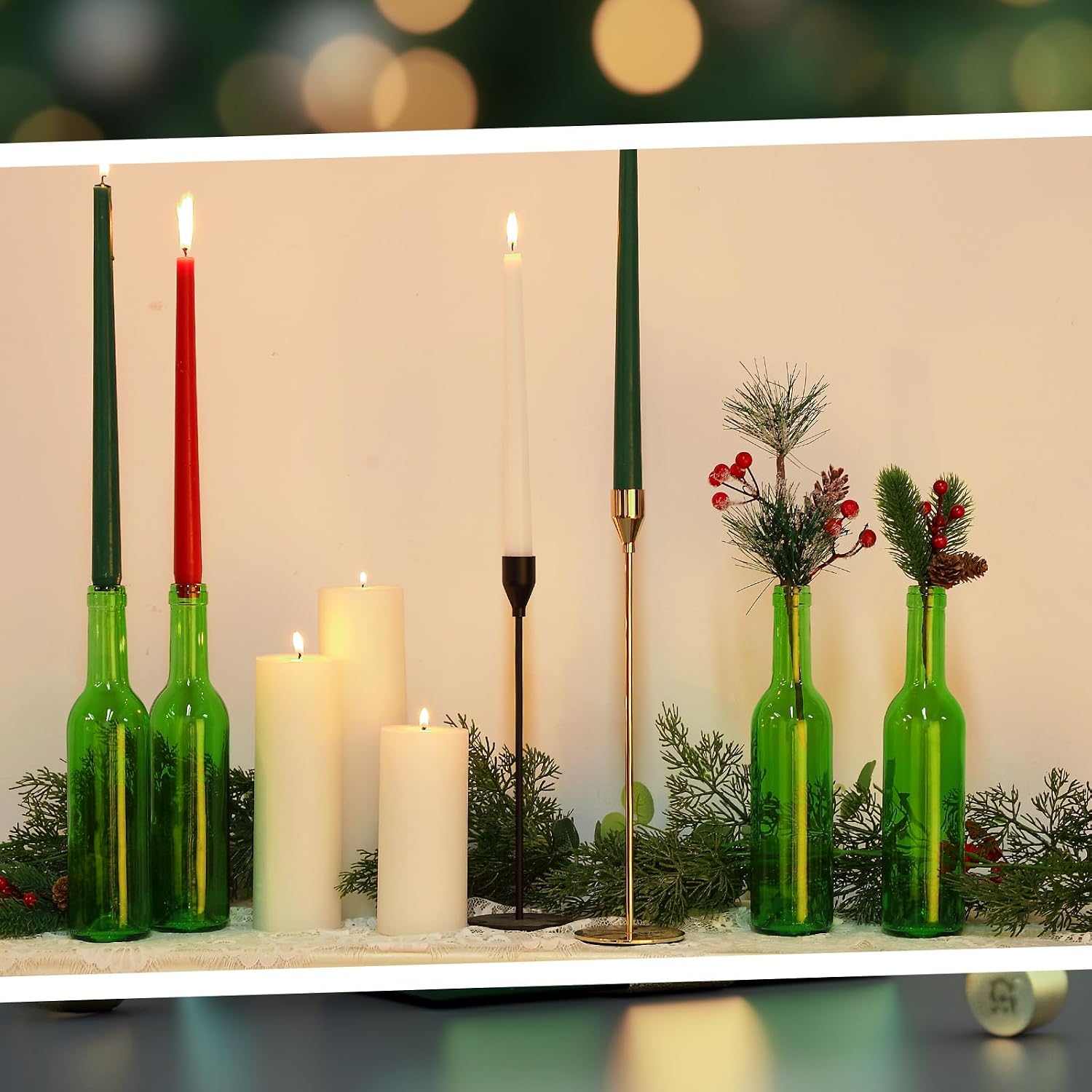 Rtteri 24 Pcs Decorative Green Glass Wine Bottles 375ml Empty Bottles for Bottle Tree Garden Yard Outdoor Home Decor Easter Spring Summer Party Favor Wedding Centerpiece Christmas DIY Crafts