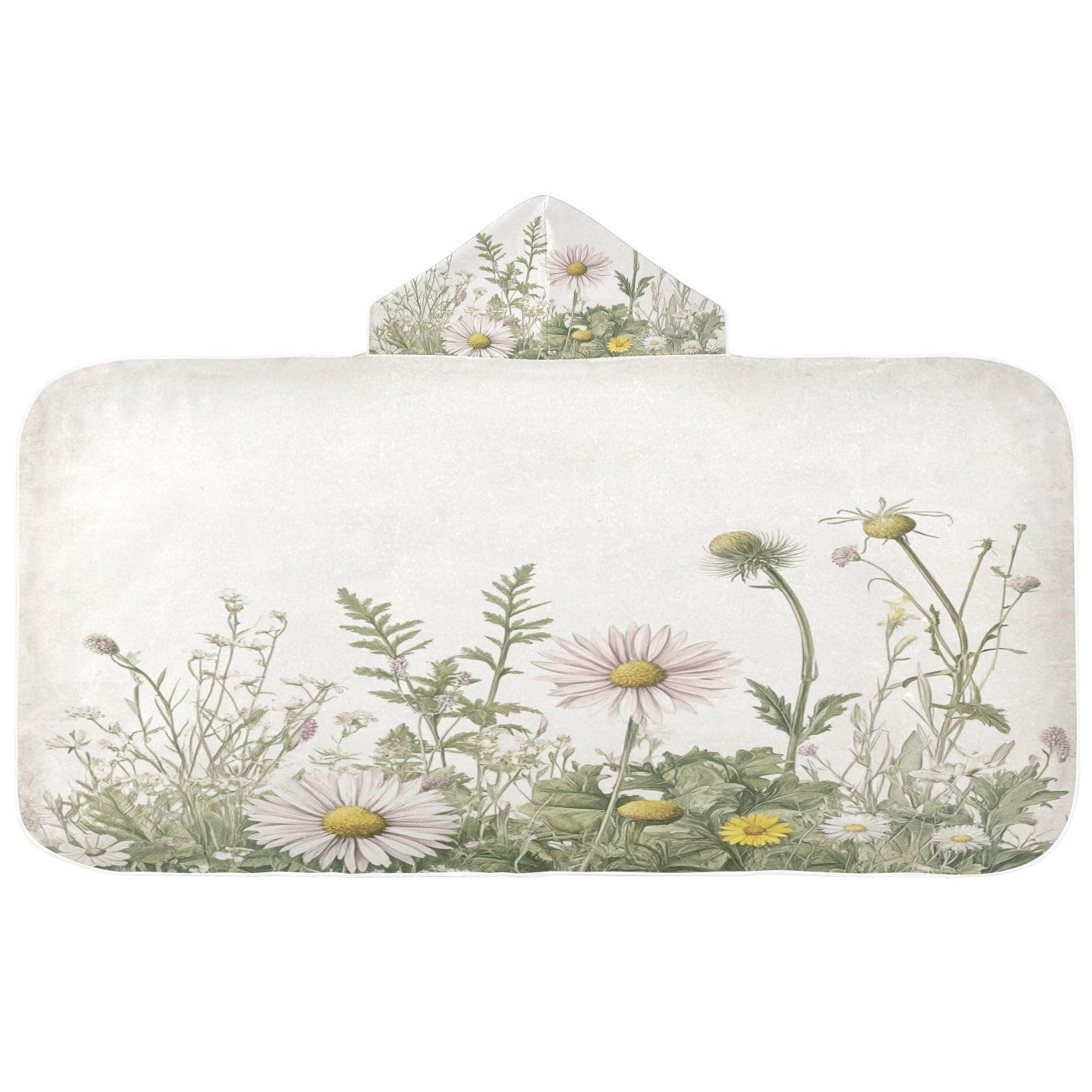 Kigai Wildflowers Hooded Beach Towel for Kids Soft Absorbent Quick Dry Bath Towel with Hood Lightweight Toddler Shower Pool Bath Wrap for Boys Girls