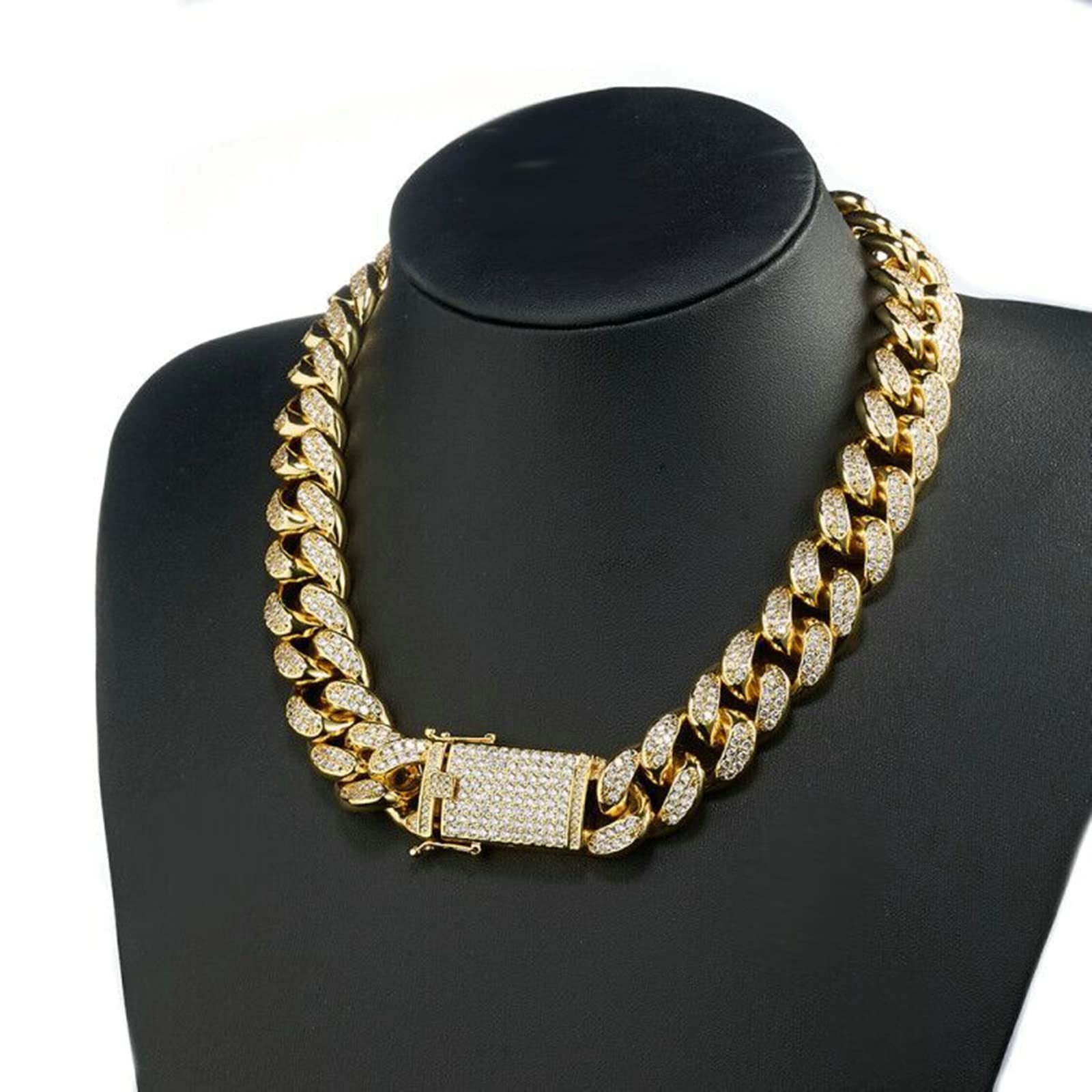 Collar de eslabones de acero inoxidable chapado en oro para hombre, cadena de eslabones cubanos con cadena de collar de circonita