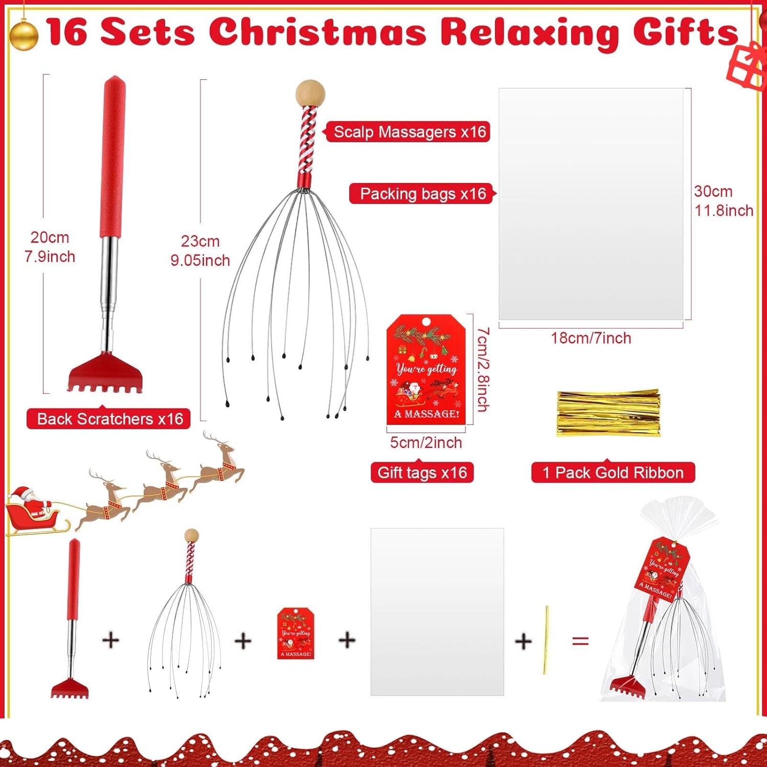 Pickmesh 8 Sets Christmas Stocking Stuffers for Men Women, Include 12 Fingers Scalp...