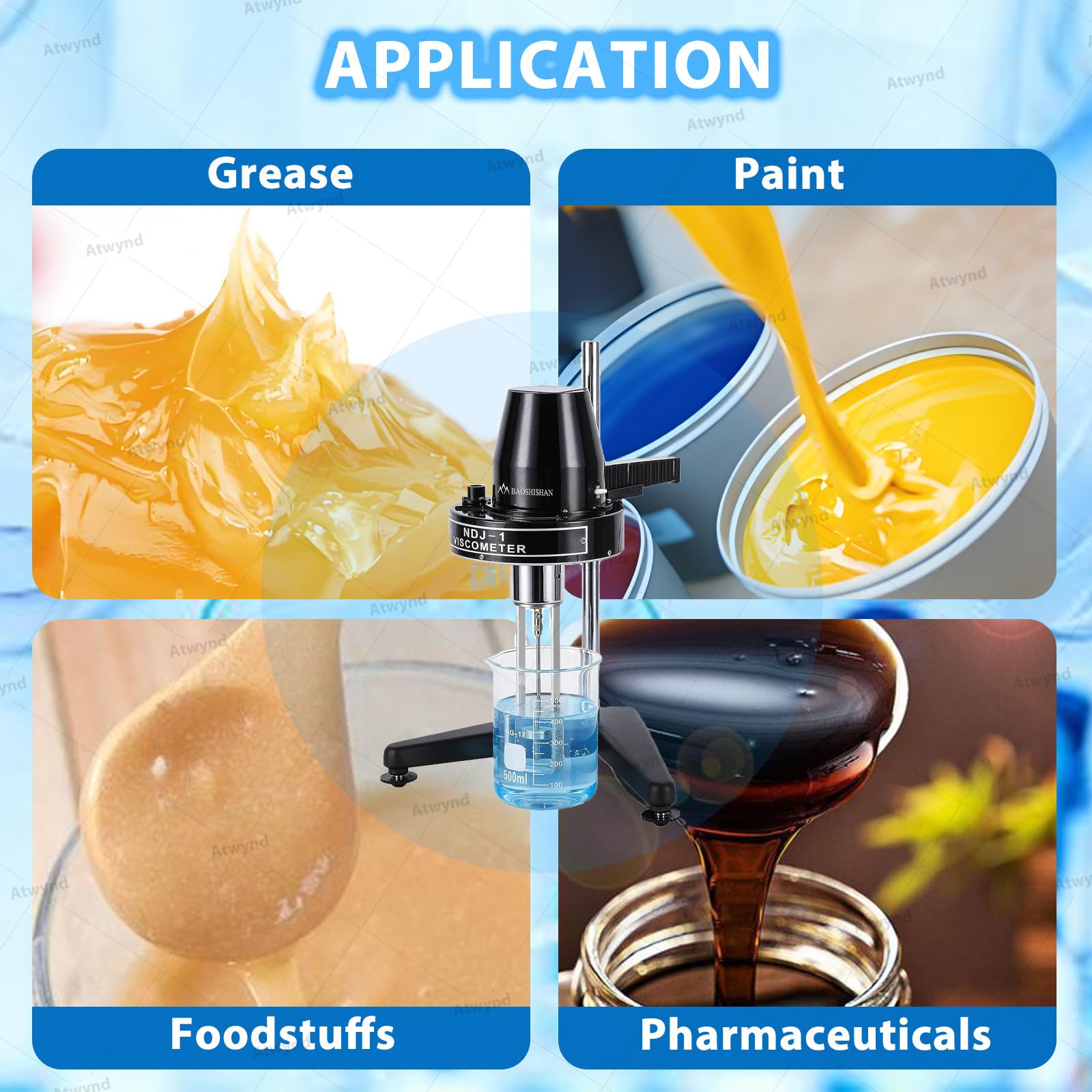 Viscosímetro Rotativo Portátil con 4 Husillos para Pinturas y Aceites; Rango 10-100.000 Mpa·S, Precisión ±5%, Apto para Líquidos Newtonianos y Uso en Laboratorio