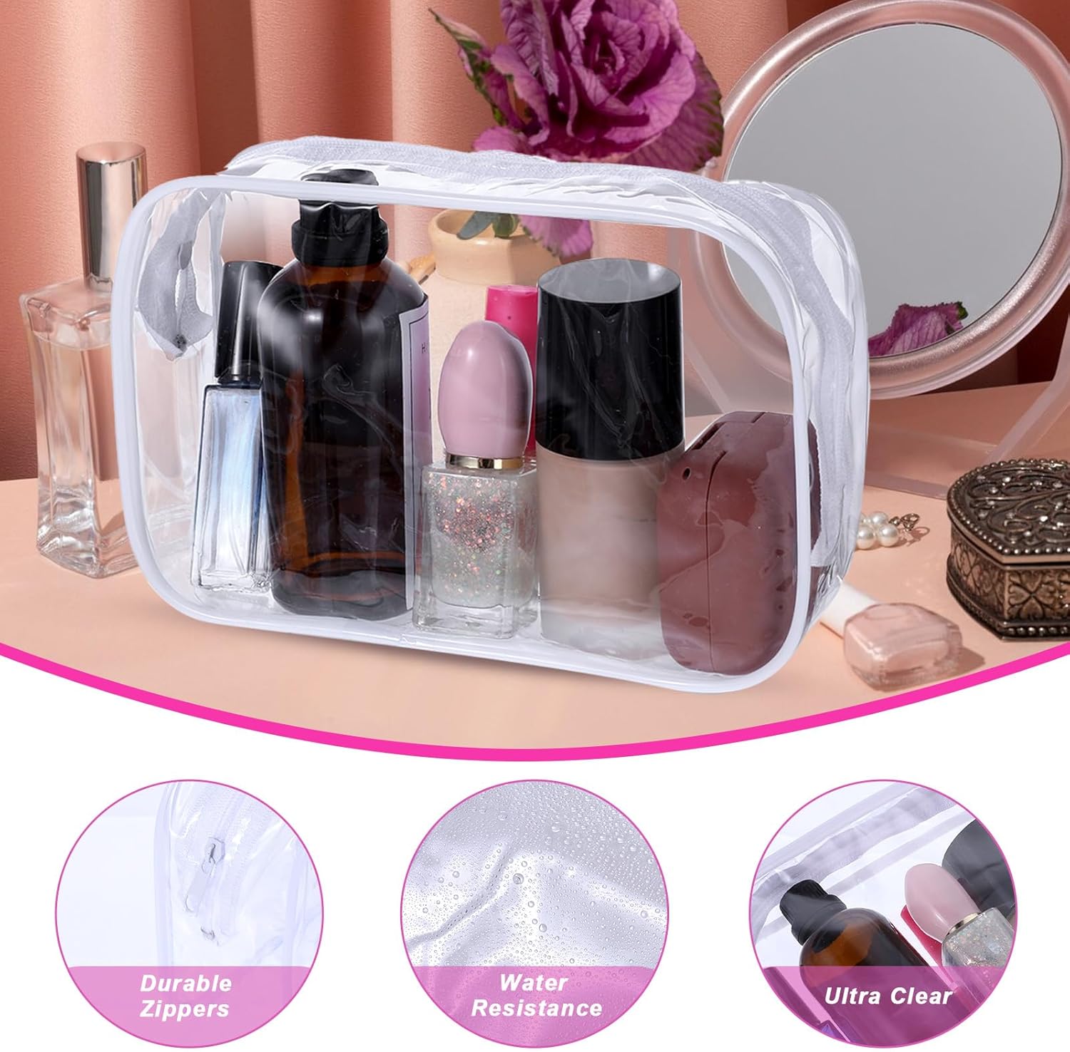 12 Pieces Clear Cosmetic Makeup Bags with Zipper PVC Zippered Clear Toiletry Carry Pouch Travel Size Plastic Waterproof Portable Transparent Organizer Case for Men and Women Traveling and Organizing - Image 4