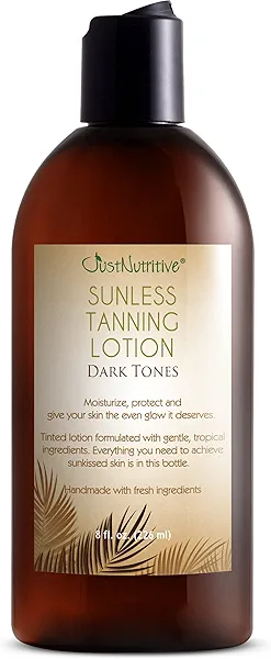 Sunless Tanning Lotion Dark Tones | Indoor Self-Tanner | Dark Tanning | Body Tanning Lotion | Sun Kiss Glow | Self-Tanning Lotion with Bronzer | Just Nutritive | 8 Oz