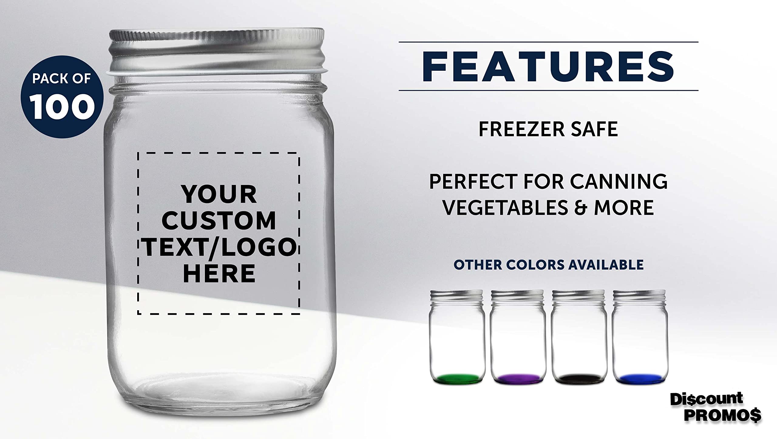 DISCOUNT PROMOS 100 Decorating Mason Jars Set, 12 oz. - Customizable Text, Logo - Canning, Aluminum Lid - Clear